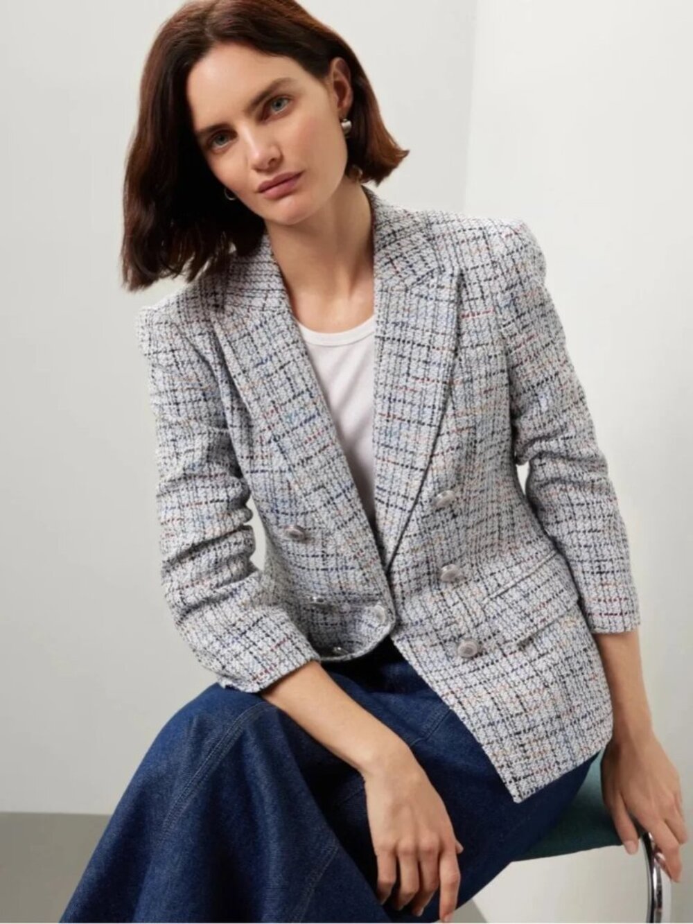 Veronica Beard Ryland tweed Dickey Jacket Light Blue Multi - Size 2